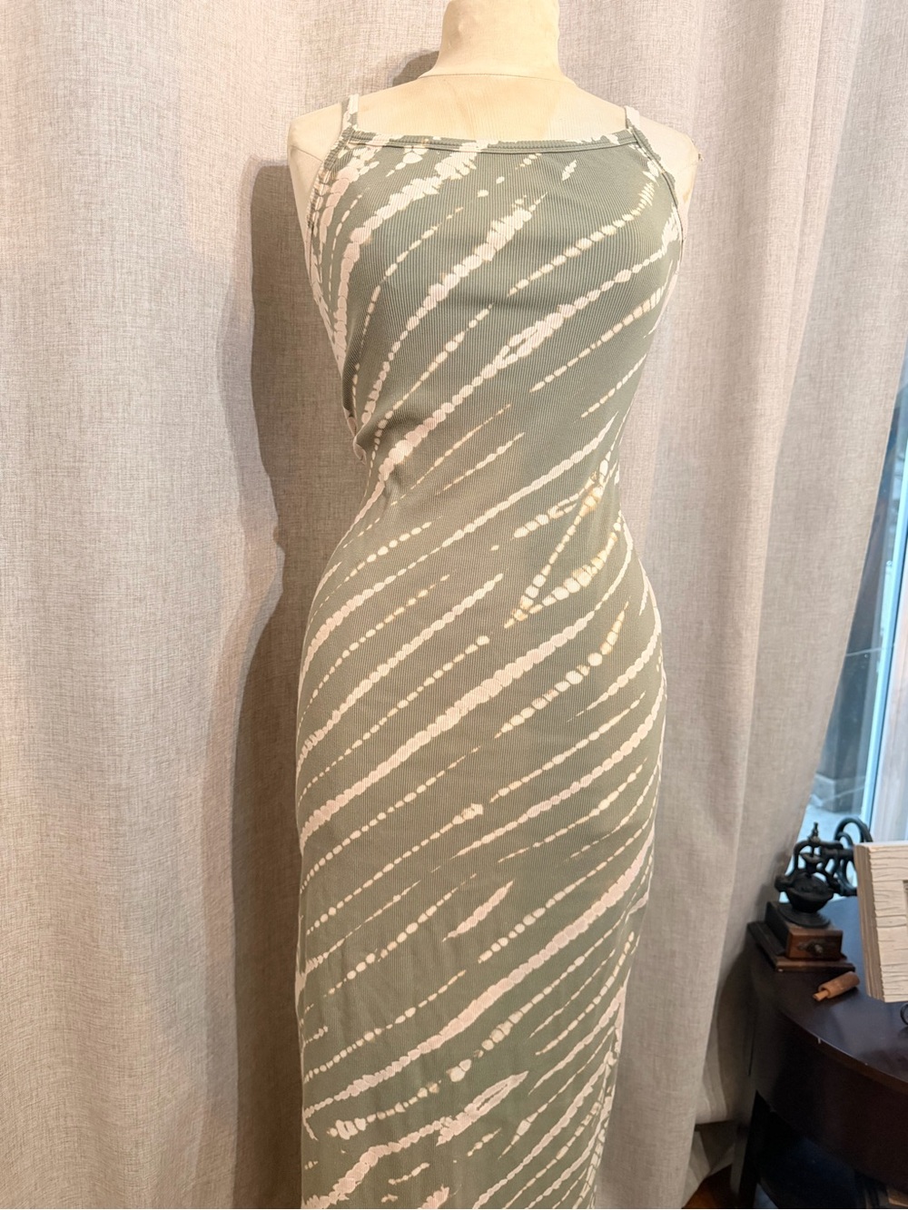 Young Fabulous & Broke Sage Green and White Tie-Dye Slip Maxi Dress